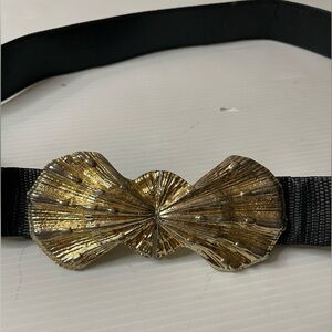 Gay Boyer VTG Belt Seashell Buckle Black Faux Leather 36”